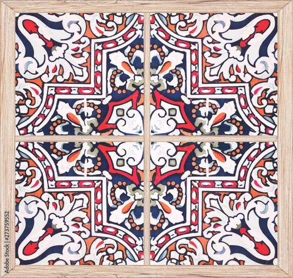 Fototapeta Decor tile. Tile insert Tile with bright pattern and wood