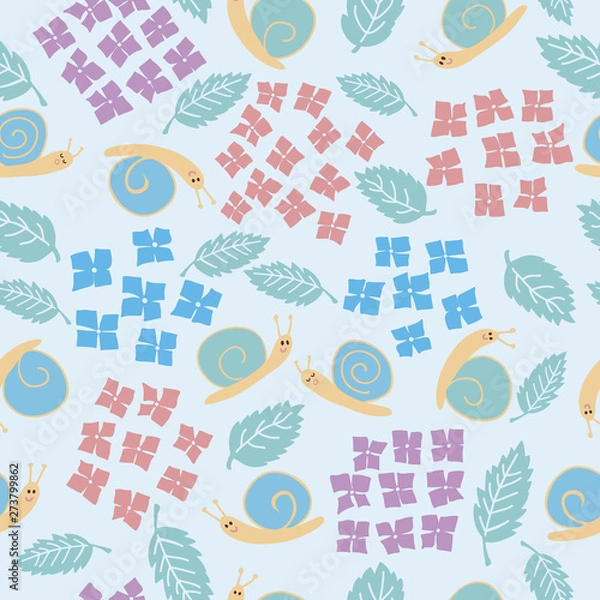 Fototapeta Seamless snail pattern. Light blue background. Vector illustration.