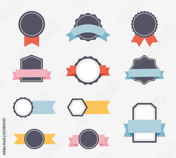 Fototapeta Flat design of labels, ribbon banners, Banner Web Sticker illustration.