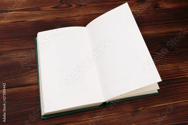 Obraz Old book wooden library desk, retro toned image, selective focus .