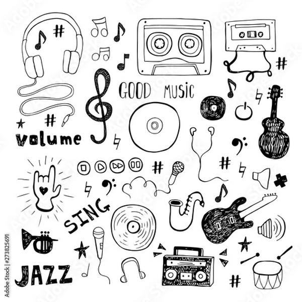 Obraz Zestaw muzyki doodle na białym tle