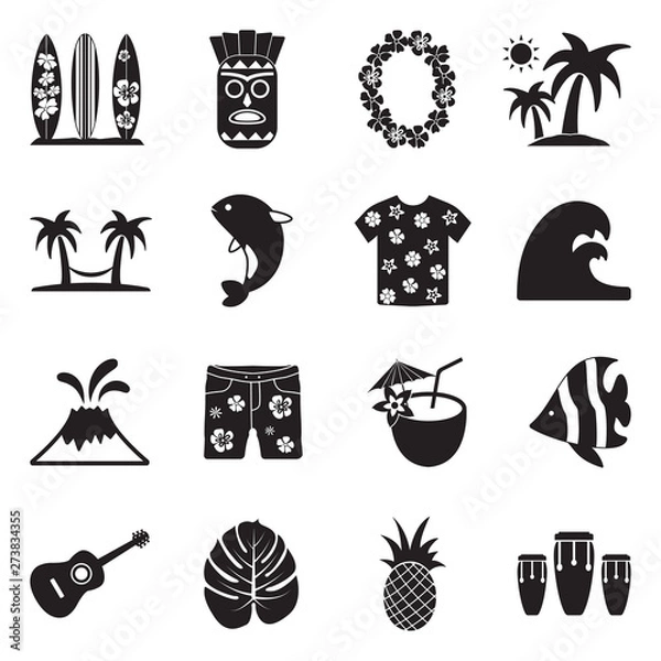Fototapeta Hawaii Icons. Black Flat Design. Vector Illustration.