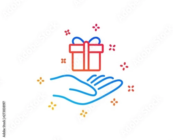 Fototapeta Loyalty program line icon. Gift box sign. Present symbol. Gradient design elements. Linear loyalty program icon. Random shapes. Vector