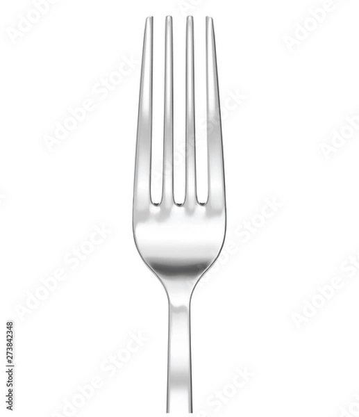 Fototapeta Silver fork isolated on white. 3d vector illustration
