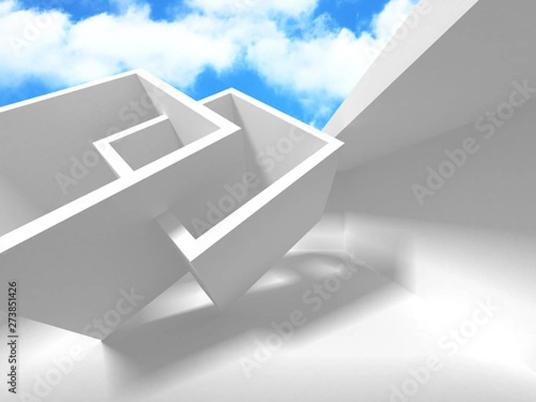 Fototapeta Futuristic White Architecture Design on Cloudy Sky Background