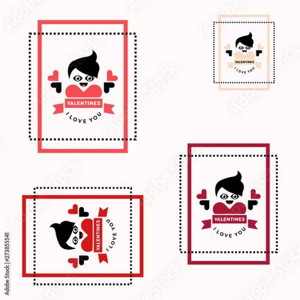 Fototapeta Set Of Vintage Happy Valentine's Day badges and labels, Vintage valentines day vector banners for love greeting card. Valentine posters, mother day card, red and pink hearts pattern.