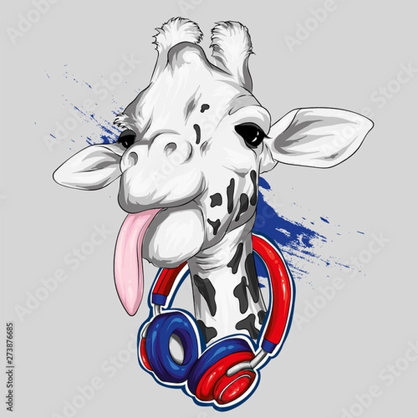 Obraz Giraffe with headphones. Vector. Wild animals.