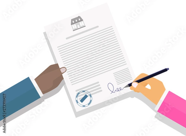 Obraz Vector drawing signing contract on white background