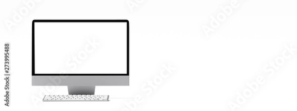 Obraz 3D Rendering : Illustration of PC Desktop mock up isolate on white background. mock up of laptop. technology gadget for hipster background concept. high resolution. clipping path included screen