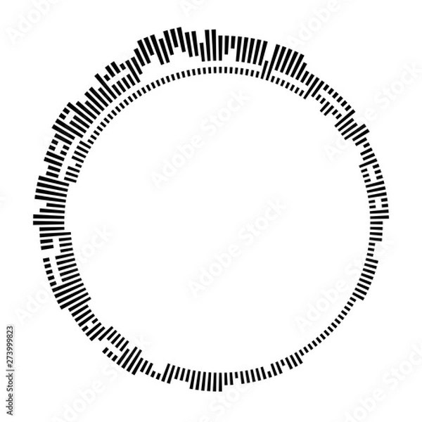 Obraz Black circular frame on white background. Round shape. Radial black concentric particles.