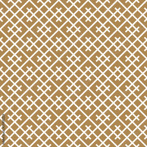 Fototapeta Seamless geometric pattern in golden and white.