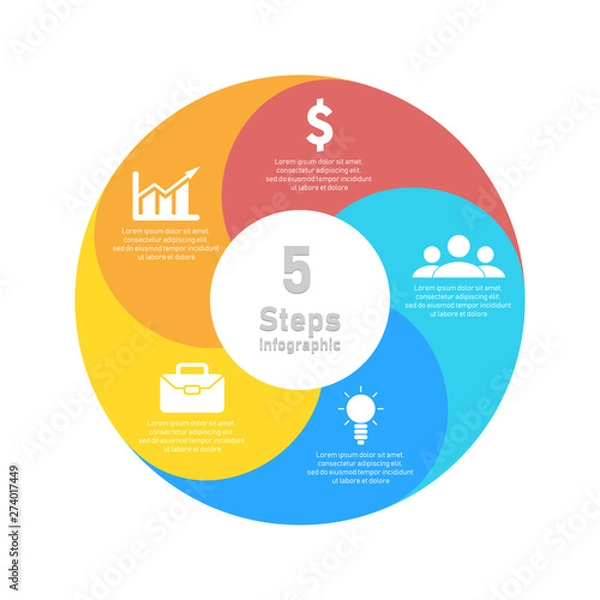 Fototapeta Round spiral infographic template for circle diagram, options, web design, graph. Business concept with 5 elements, step, option.