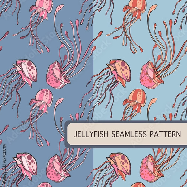 Obraz pink jellyfish hand drawn seamless pattern