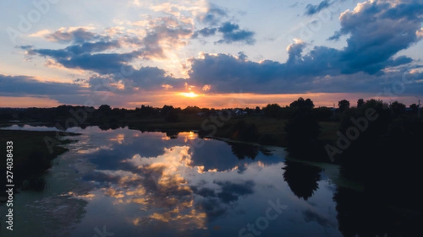 Obraz lake night view in the sunset