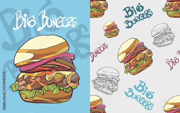 Obraz hamburger hand drawn isolate seamless pattern