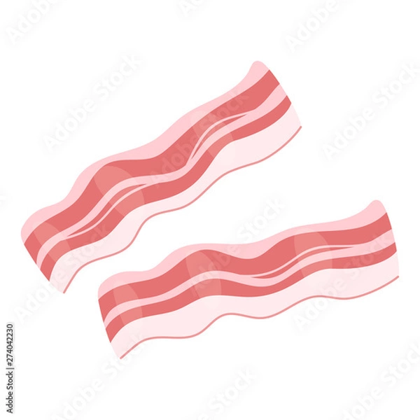 Fototapeta Raw bacon slices flat vector illustration