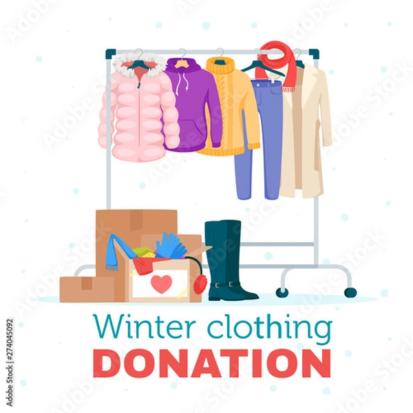 Obraz Winter warm clothing donation flat vector illustration