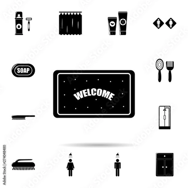 Fototapeta mat with the word "welcome" icon. Universal set of Bathroom for website design and development, app development
