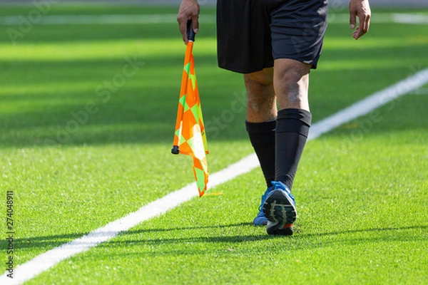 Fototapeta Football Assistant Referee walking with Flag