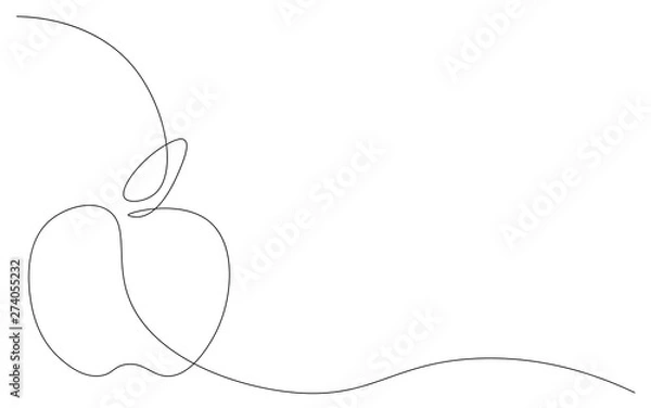 Fototapeta Apple on white background one line drawing, vector illustration