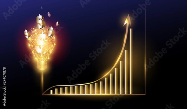Obraz Gold Bulb ideas with gold graph growing up vector