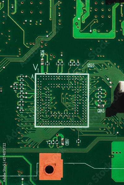 Fototapeta Macro photo of laptop microcircuits close up