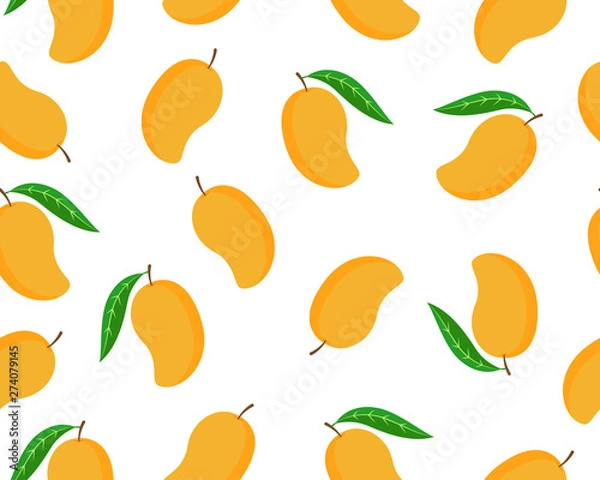 Fototapeta Seamless pattern of ripe mango isolated white background - Vector illustration