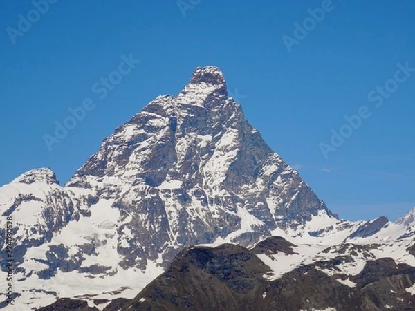 Obraz View of the Matterhorn in the Italian Alps near the village of Chamois, Valle d'aosta, Italy - June 2019.