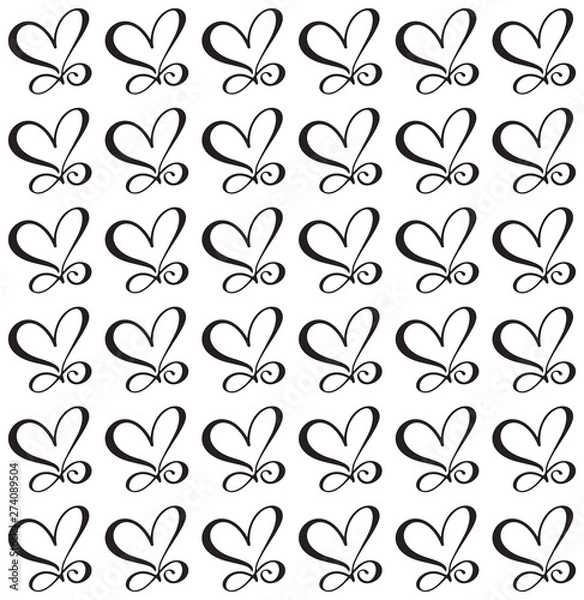 Fototapeta Seamless vector pattern with calligraphic hearts. Ornament for Valentine's day. Hand drawn illustration. Isolated brush strokes