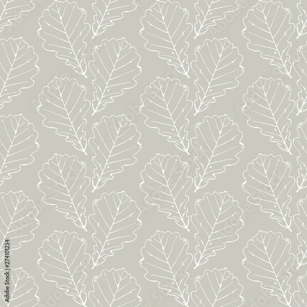 Fototapeta Seamless pattern with autumn leaves. Vector illustration on light background. Hand drawn design elements for the fall seasonal banner, poster, flyer, textile, decor.