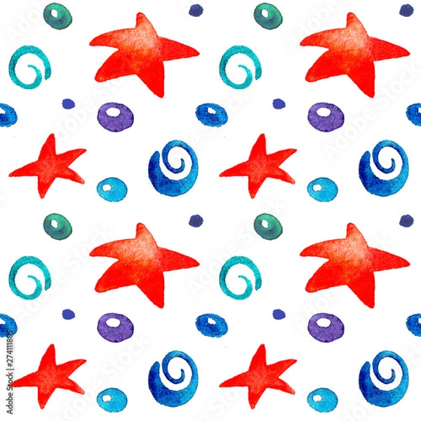 Fototapeta Hand drawn simply sea summer pattern for decorative design.