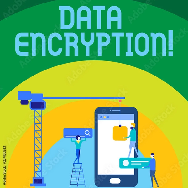 Obraz Conceptual hand writing showing Data Encryption. Concept meaning another form code that only showing with access secret key Staff Working Together for Target Goal with SEO Process Icons