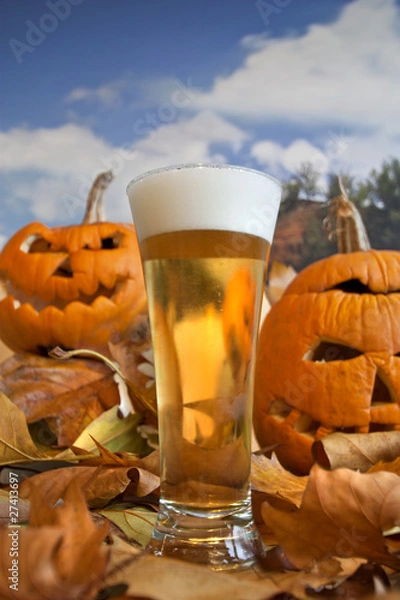 Obraz stare dynie i piwo