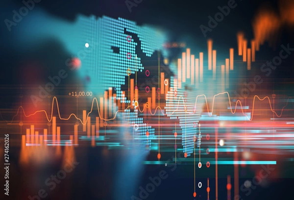 Fototapeta technical financial graph on technology abstract background