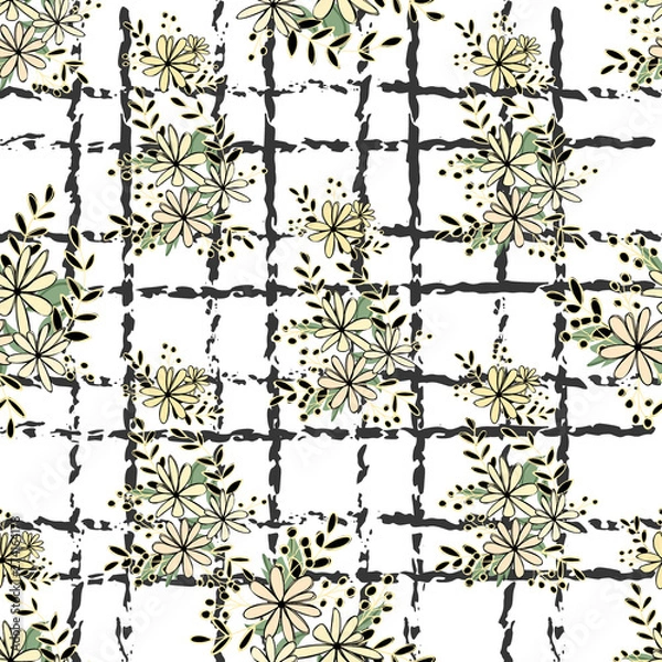 Obraz Flower graphic design. Cute seamless vector tile pattern. Retro vintage. line chamomile design.
