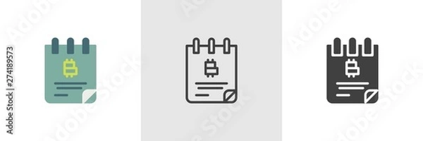 Fototapeta Bitcoin cheque book icon. Line, glyph and filled outline colorful version, cryptocurrency notepad outline and filled vector sign. Symbol, logo illustration. Different style icons set. Vector graphics