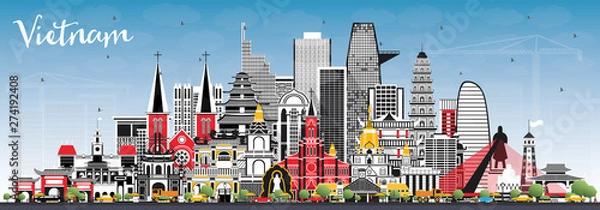 Obraz Vietnam City Skyline with Gray Buildings and Blue Sky.