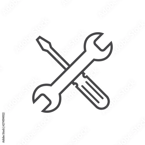 Obraz Repair icon grey. Wrench and screwdriver icon. Settings icon isolated