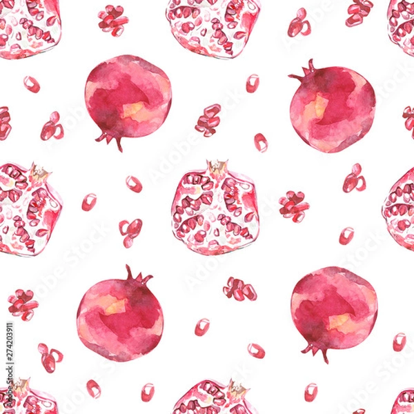 Obraz Watercolor summer fruit pattern pomegranate, summer tropical print for the textile fabric und wallpaper