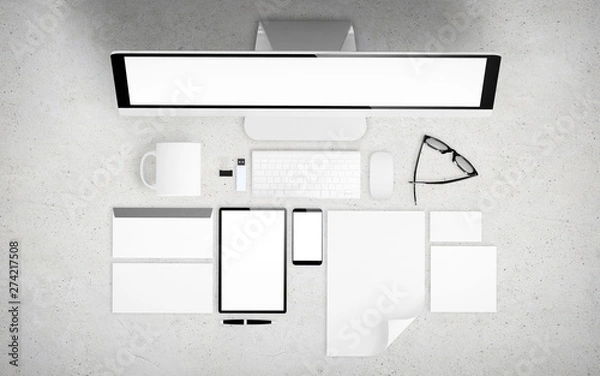 Fototapeta top view of devices and branding mockup
