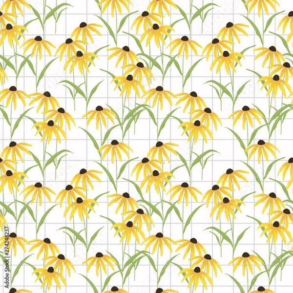Obraz Black eyed susan flower seamless pattern vector.