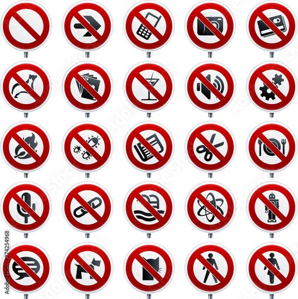 Fototapeta Twenty five forbidden symbols in shine style.
