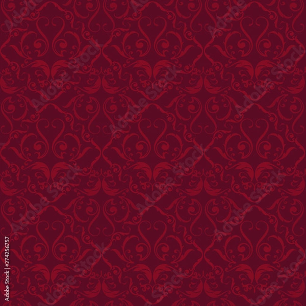 Obraz Red velvet flourish ornated seamless background. Plain style.