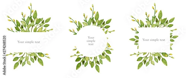 Fototapeta Hand drawn watercolor set of floral wreath isolated on a white background. Use for creating invitations, greeting cards. Botanical illustration. Watercolor frame