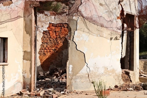 Obraz A building destroyed by fire or a bomb explosion concept image. 