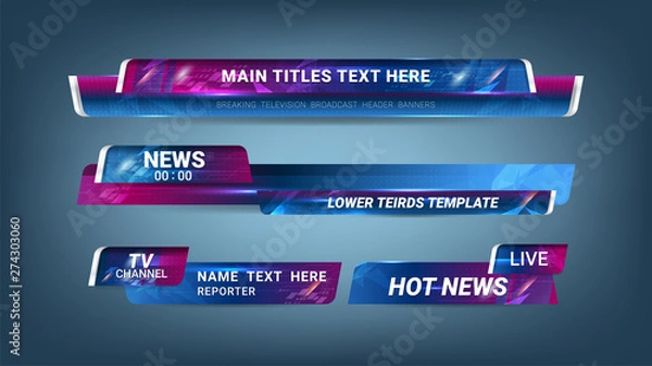 Obraz Graphic set of Broadcast News Lower Thirds Banner for Television, Video and Media Channel