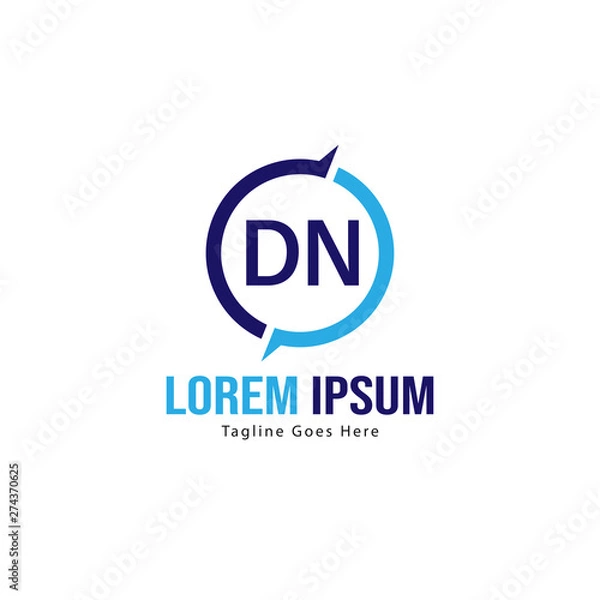Obraz Initial DN logo template with modern frame. Minimalist DN letter logo vector illustration