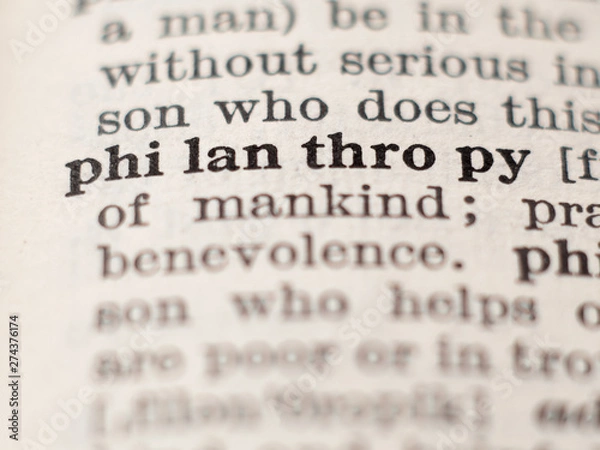 Obraz Dictionary definition of word philanthropy, selective focus.