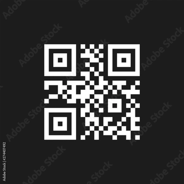 Obraz QR code icon. The code of the QR, the identifier of the goods or services. A sample QR code for smartphone scanning. Modern vector illustration in a flat style isolated on  background.