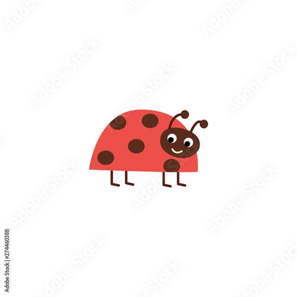 Fototapeta Cute cartoon ladybug standing and smiling, happy red insect with brown spots